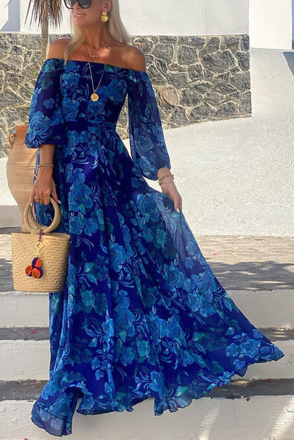 Abito Lungo Floreale con Spalle Scoperte – Eleganza da Vacanza