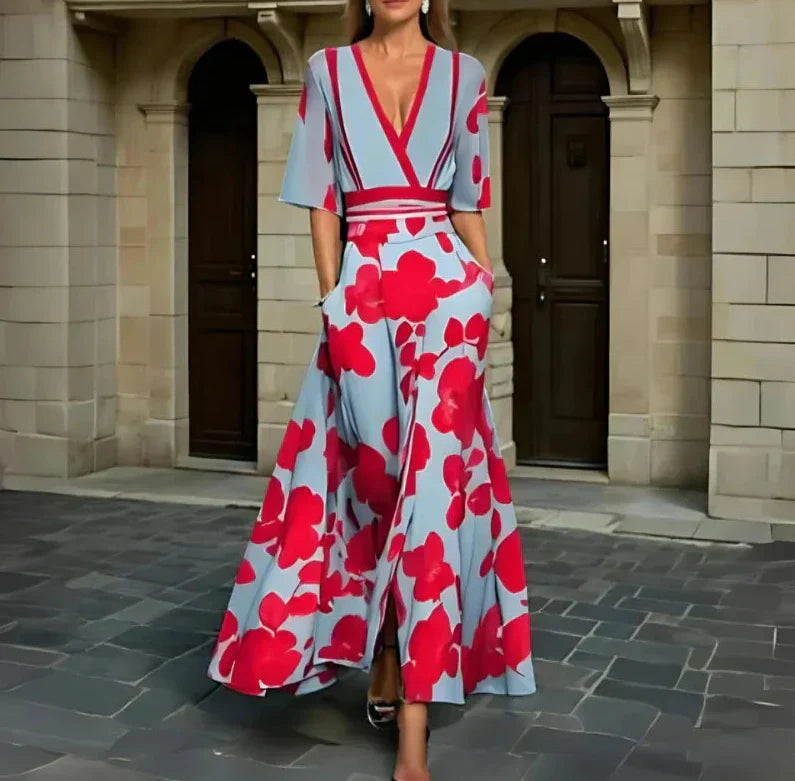 Serena | Abito Elegante a Portafoglio con Motivo Floreale