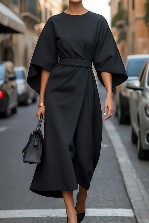 Abito Elegante al Ginocchio con Maniche a Lanterna